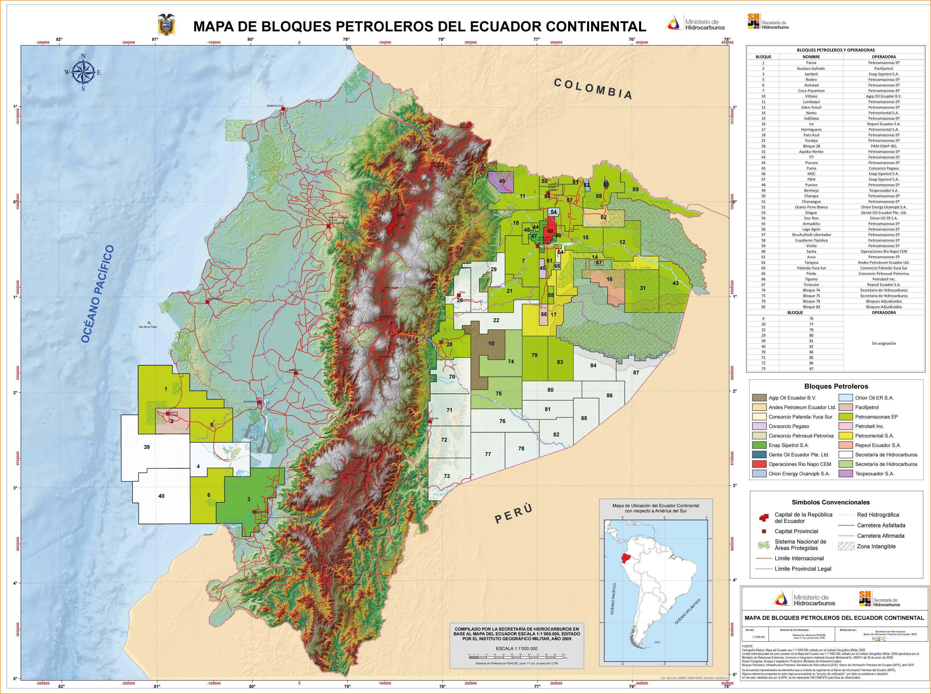 Map of petroleum blocks of Ecuador